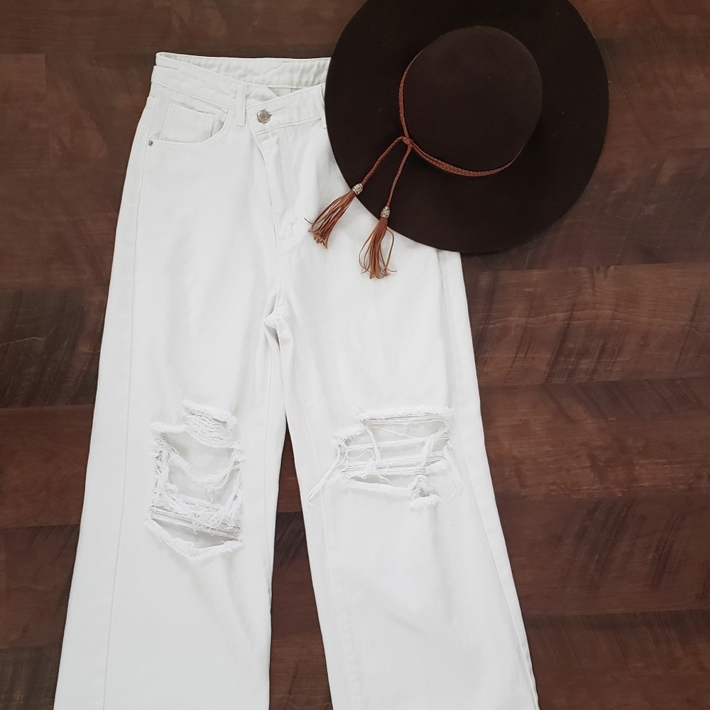 SHEIN wide-leg ripped jeans